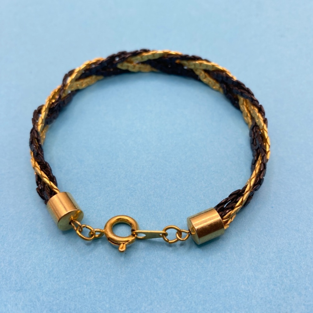 Vintage Gold Tone Black Chain Braided Twist Bracelet